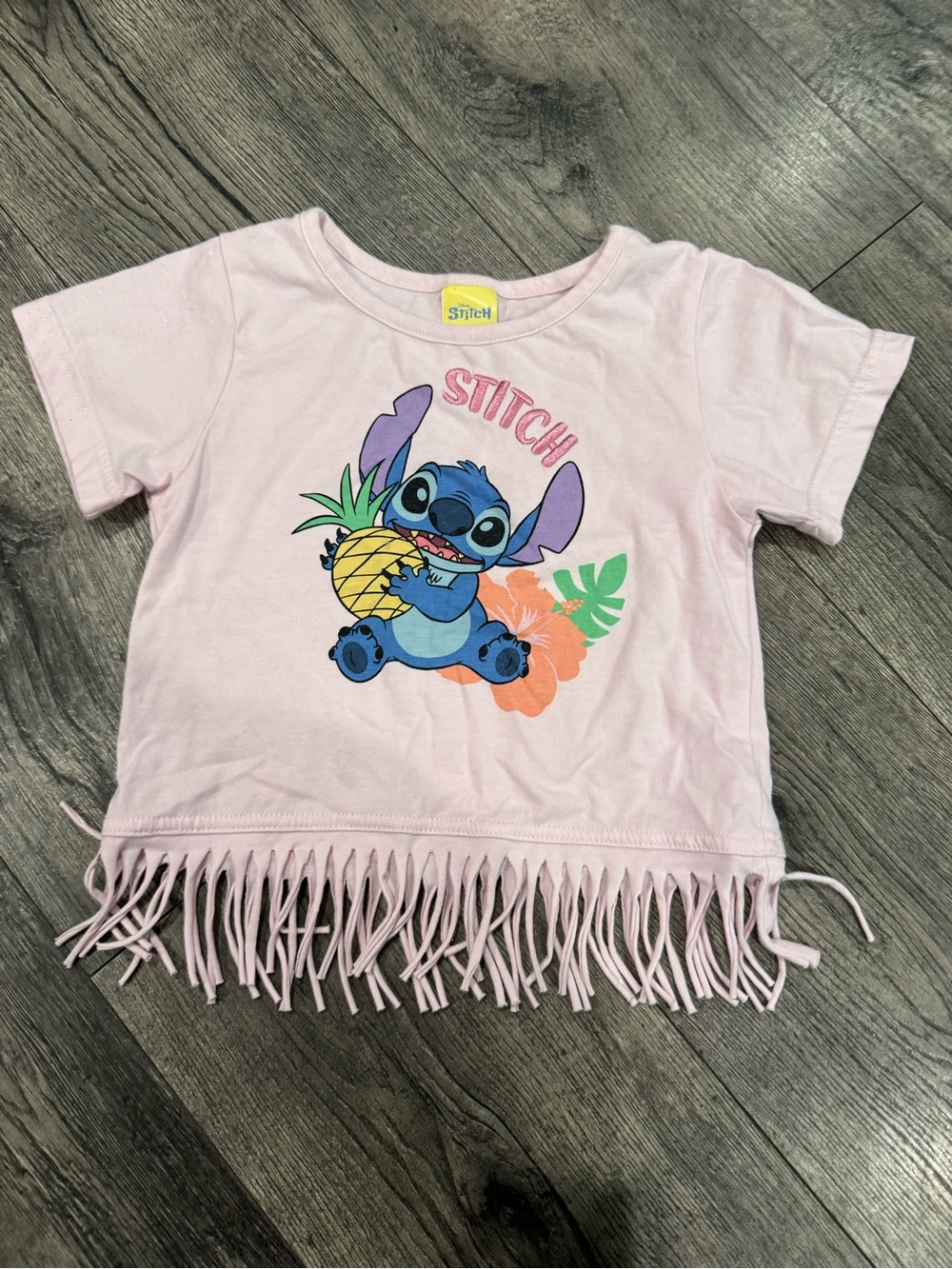 Disney Pink Stitch Fringe Tee with Pineapple Graphic